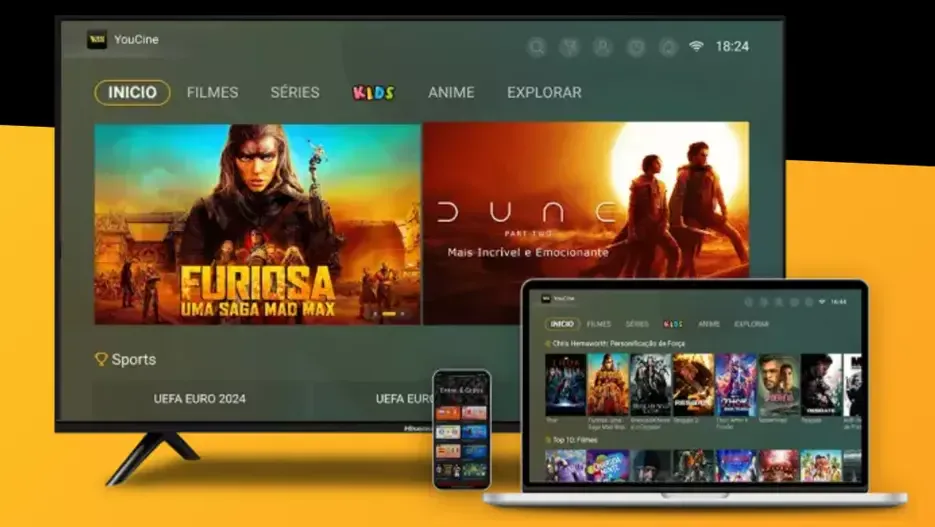 Comparativo YouCine ou TopCine em TV, notebook e celular
